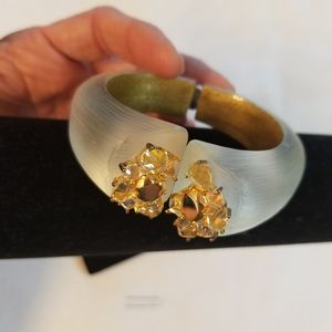 Alexis Bittar frosted white with gold hinged cuff